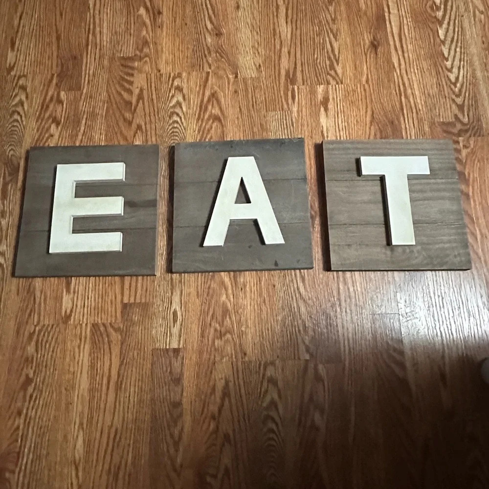 EAT letter initial wood signs